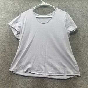 LL Bean T-Shirt Top Women 1X Light Purple V Neck Casual Basic Cotton Comfort‎